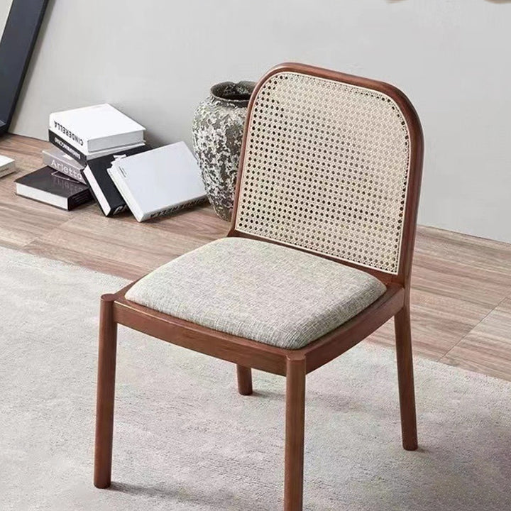 Traditional Chinese Square Round Sleek Hollow Linen Sherpa Fabric Leather Rattan Solid Wood Dining Chair Backrest Armless For Dining Room