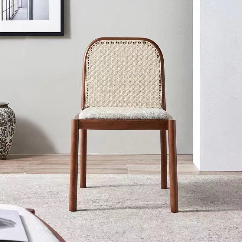 Traditional Chinese Square Round Sleek Hollow Linen Sherpa Fabric Leather Rattan Solid Wood Dining Chair Backrest Armless For Dining Room
