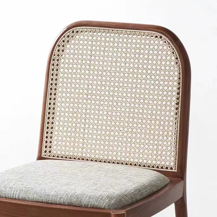 Traditional Chinese Square Round Sleek Hollow Linen Sherpa Fabric Leather Rattan Solid Wood Dining Chair Backrest Armless For Dining Room