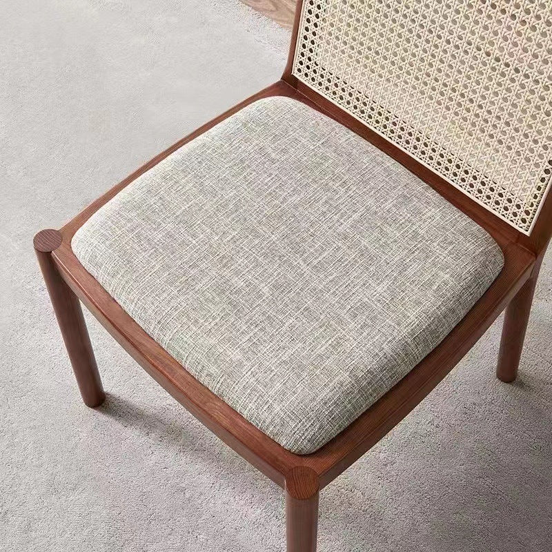 Traditional Chinese Square Round Sleek Hollow Linen Sherpa Fabric Leather Rattan Solid Wood Dining Chair Backrest Armless For Dining Room