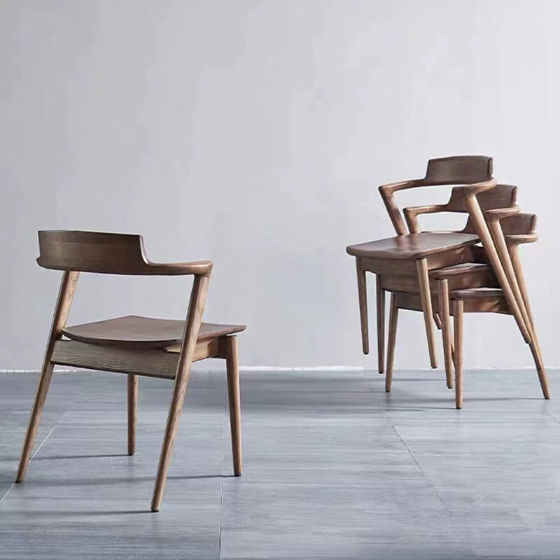Contemporary Scandinavian Square Curved Rounded Solid Wood Dining Chair Backrest Armrest For Dining Room