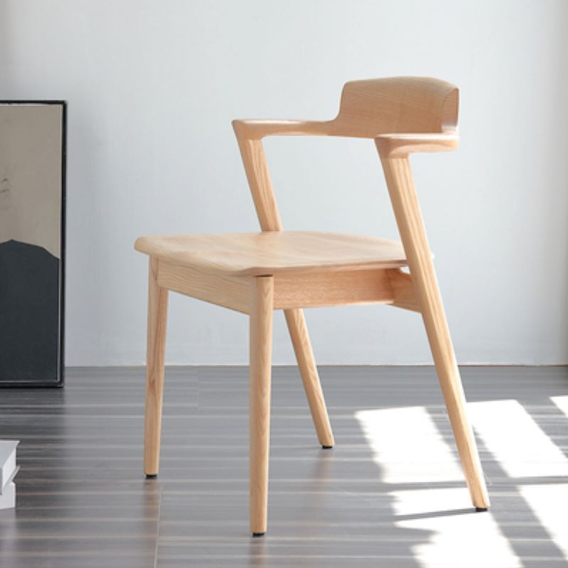 Contemporary Scandinavian Square Curved Rounded Solid Wood Dining Chair Backrest Armrest For Dining Room