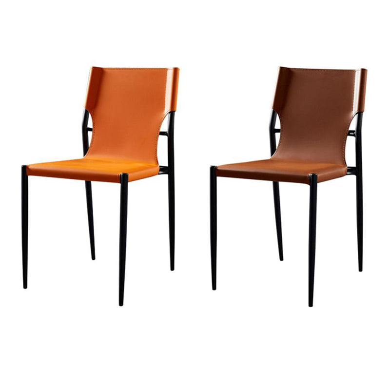 Contemporary Scandinavian Hard Leather Square Saddle Leather Carbon Steel Metal Dining Chair Backrest For Dining Room