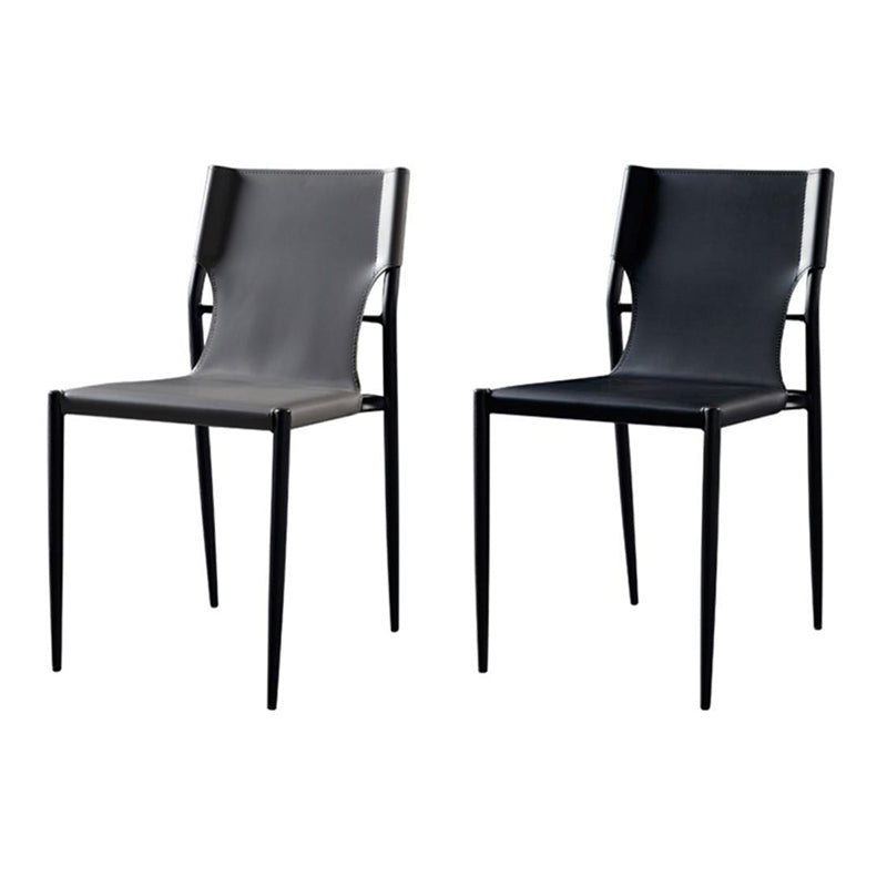 Contemporary Scandinavian Hard Leather Square Saddle Leather Carbon Steel Metal Dining Chair Backrest For Dining Room