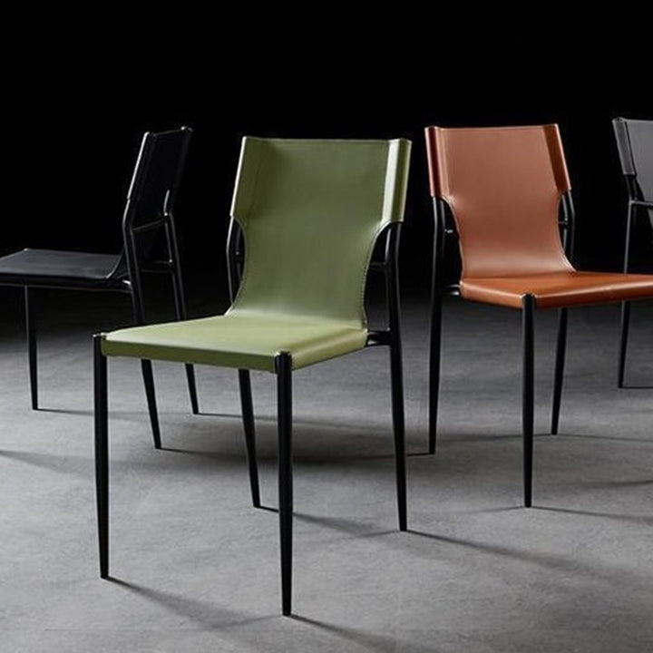 Contemporary Scandinavian Hard Leather Square Faux Saddle Synthetic leather Carbon Steel Metal Dining Chair Backrest For Dining Room