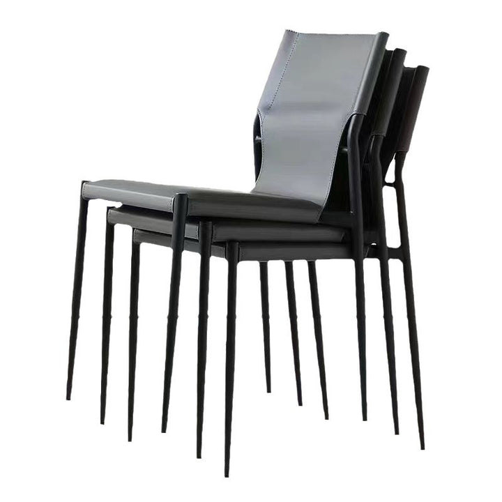 Chaise de salle à manger contemporaine scandinave en cuir rigide carré en cuir synthétique acier au carbone métal dossier pour salle à manger 