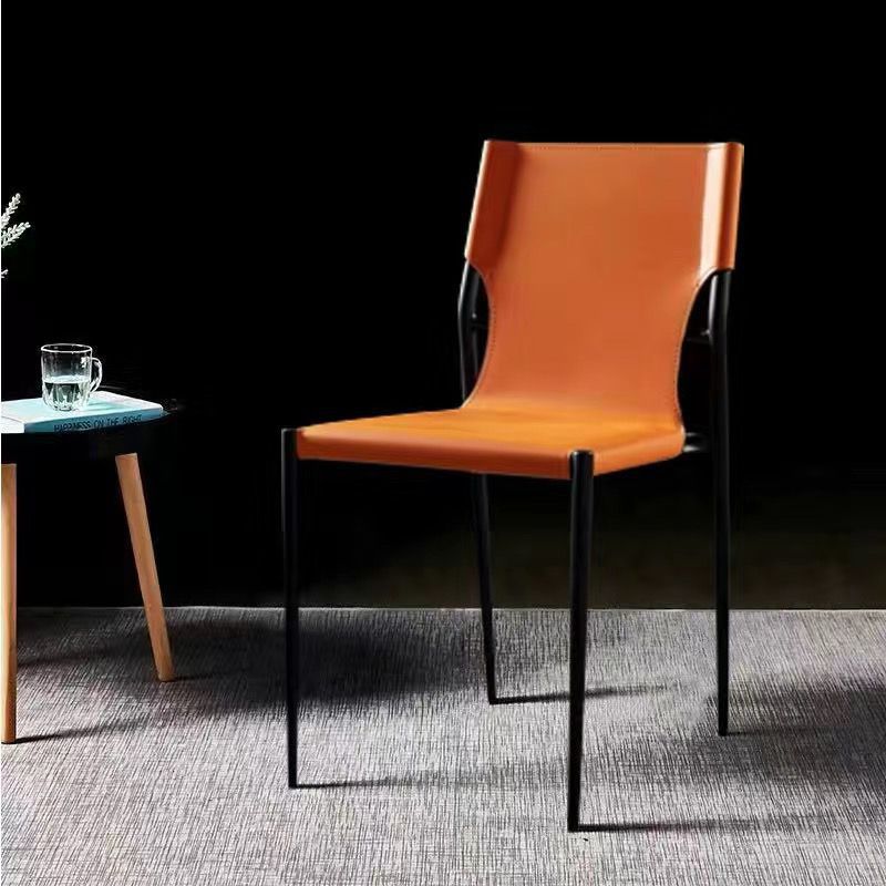 Contemporary Scandinavian Hard Leather Square Saddle Leather Carbon Steel Metal Dining Chair Backrest For Dining Room