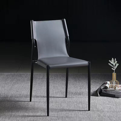 Contemporary Scandinavian Hard Leather Square Saddle Leather Carbon Steel Metal Dining Chair Backrest For Dining Room