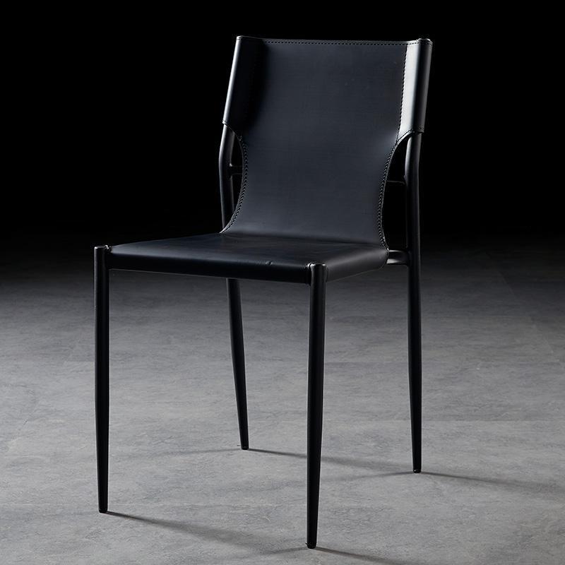 Contemporary Scandinavian Hard Leather Square Saddle Leather Carbon Steel Metal Dining Chair Backrest For Dining Room
