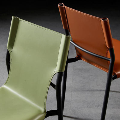 Contemporary Scandinavian Hard Leather Square Saddle Leather Carbon Steel Metal Dining Chair Backrest For Dining Room