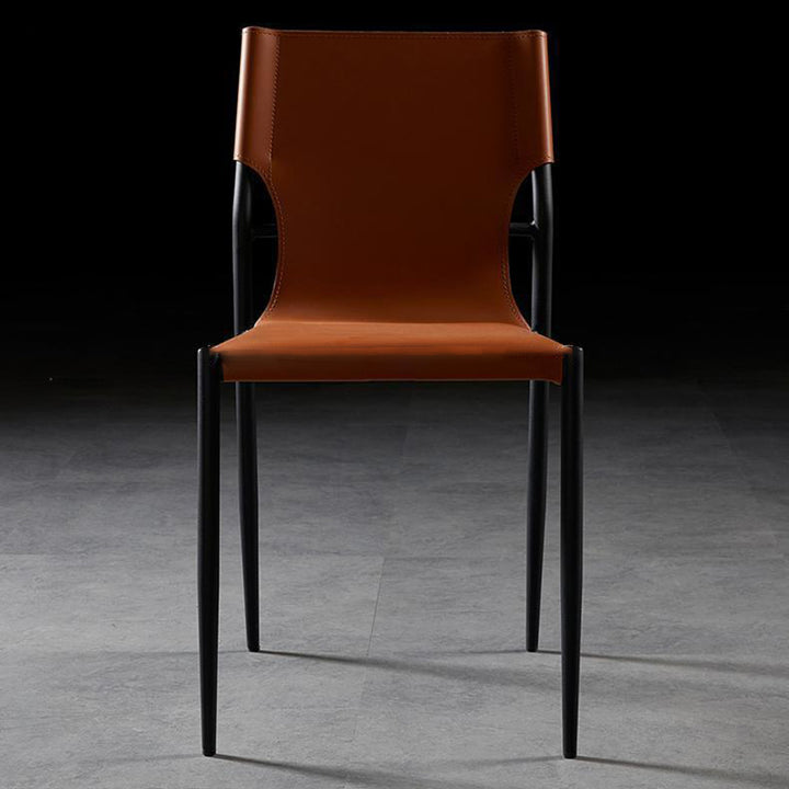 Chaise de salle à manger contemporaine scandinave en cuir rigide carré en cuir synthétique acier au carbone métal dossier pour salle à manger 