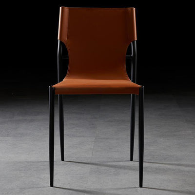 Contemporary Scandinavian Hard Leather Square Saddle Leather Carbon Steel Metal Dining Chair Backrest For Dining Room