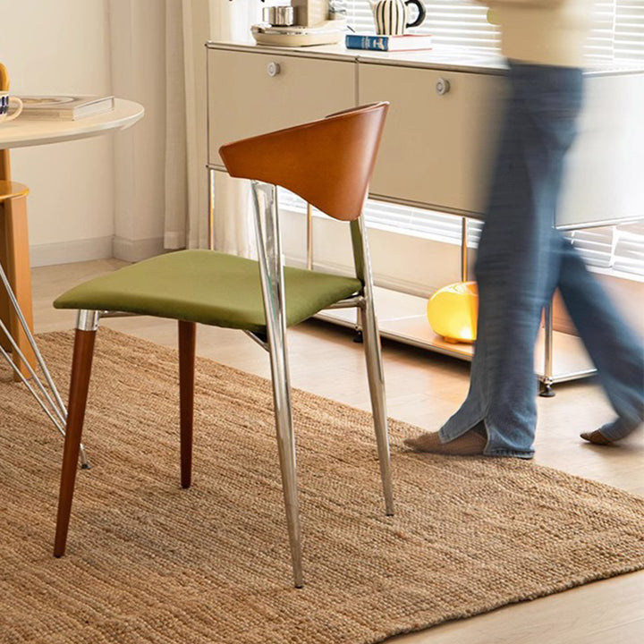 Traditional Vintage Cowl Bend Square Fabric Plywood Metal Dining Chair Backrest For Dining Room