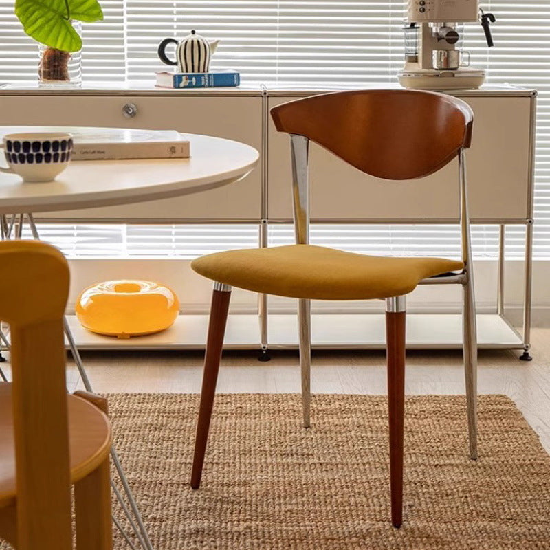 Traditional Vintage Cowl Bend Square Fabric Plywood Metal Dining Chair Backrest For Dining Room