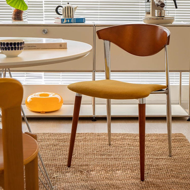 Traditional Vintage Cowl Bend Square Fabric Plywood Metal Dining Chair Backrest For Dining Room
