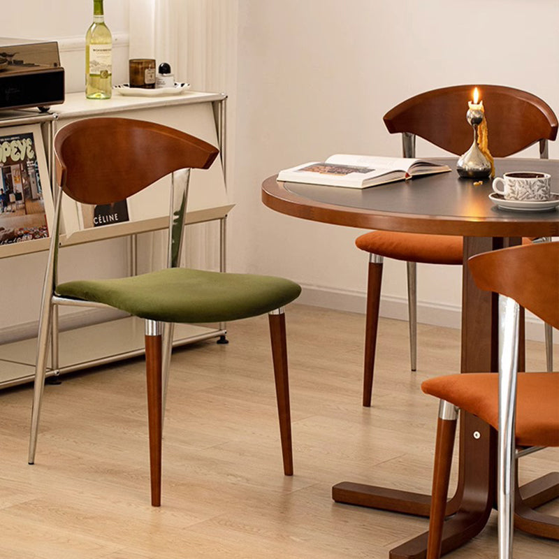 Traditional Vintage Cowl Bend Square Fabric Plywood Metal Dining Chair Backrest For Dining Room