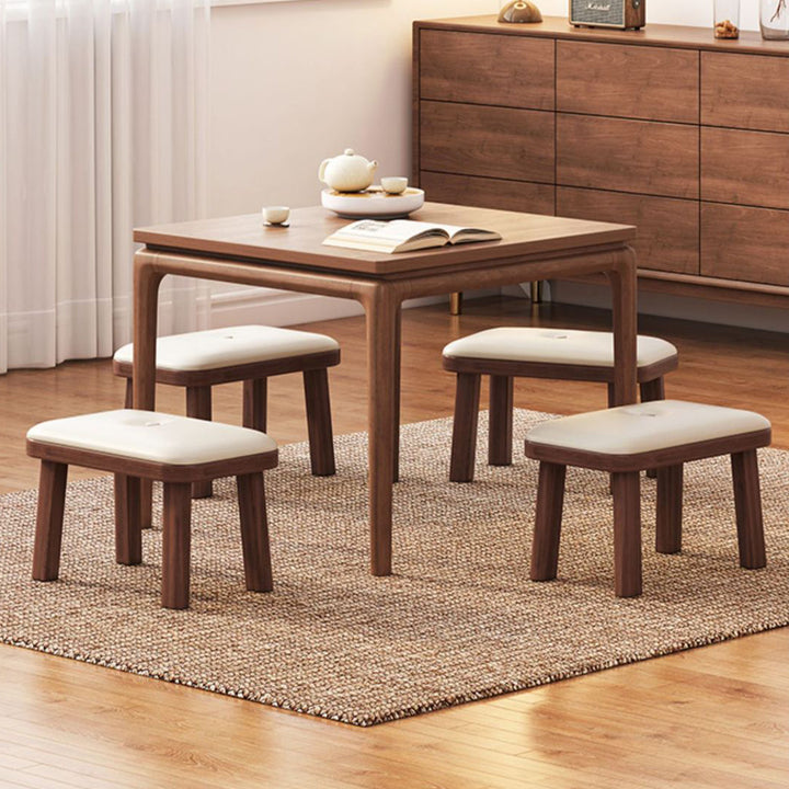Modern Minimalist Rectangle PU Leather Solid Wood Shoe Bench Low Stool For Living Room