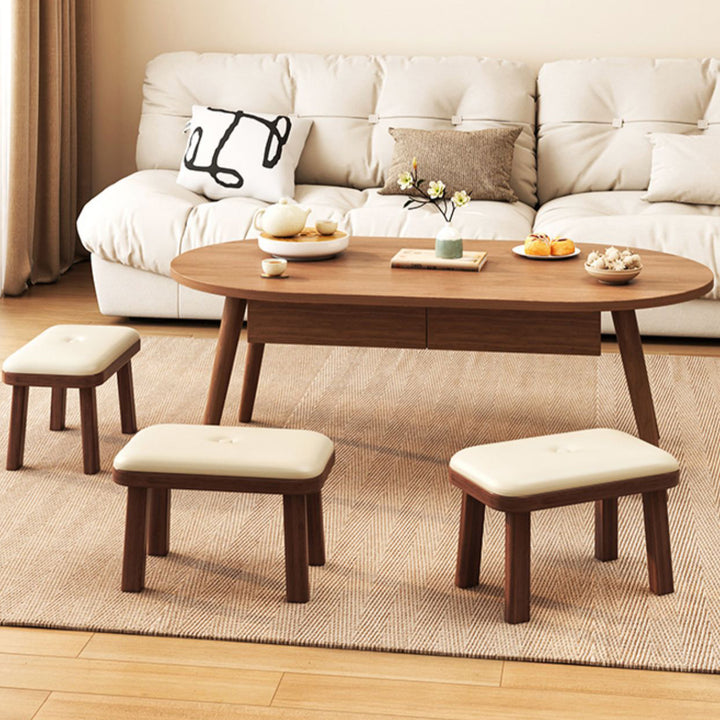 Modern Minimalist Rectangle PU Leather Solid Wood Shoe Bench Low Stool For Living Room