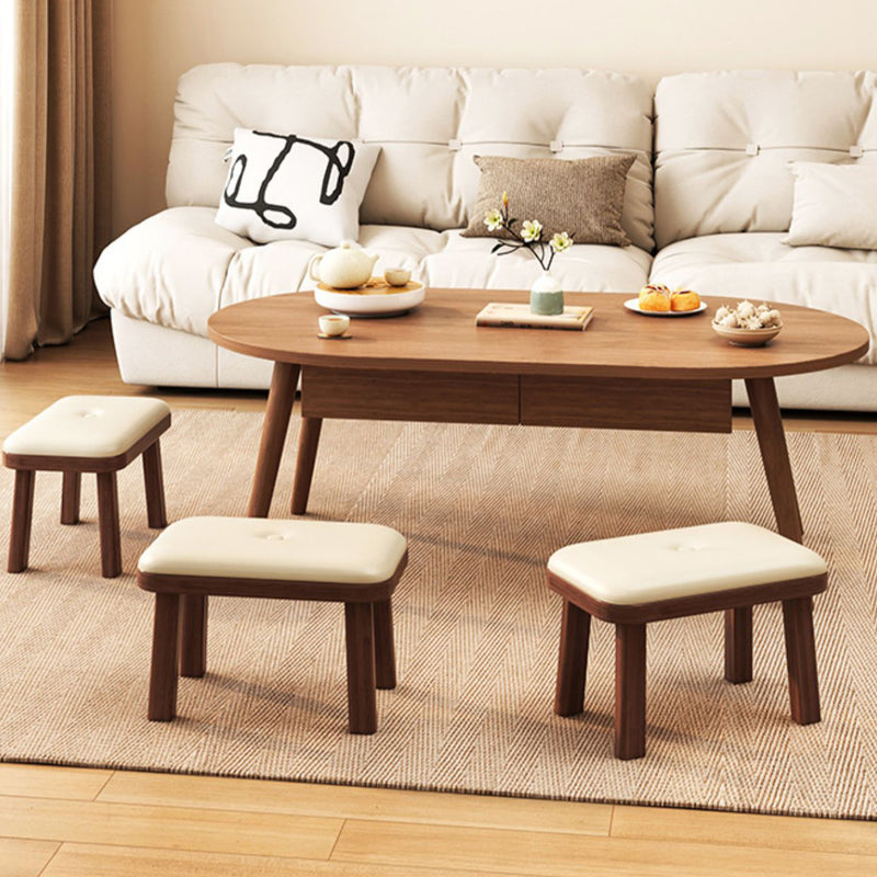 Modern Minimalist Rectangle PU Leather Solid Wood Shoe Bench Low Stool For Living Room