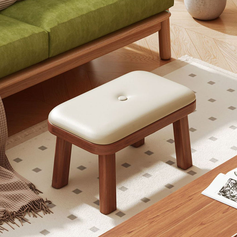 Modern Minimalist Rectangle PU Leather Solid Wood Shoe Bench Low Stool For Living Room