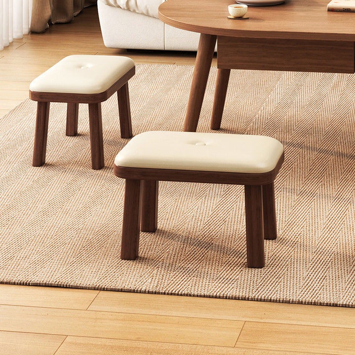 Modern Minimalist Rectangle PU Leather Solid Wood Shoe Bench Low Stool For Living Room