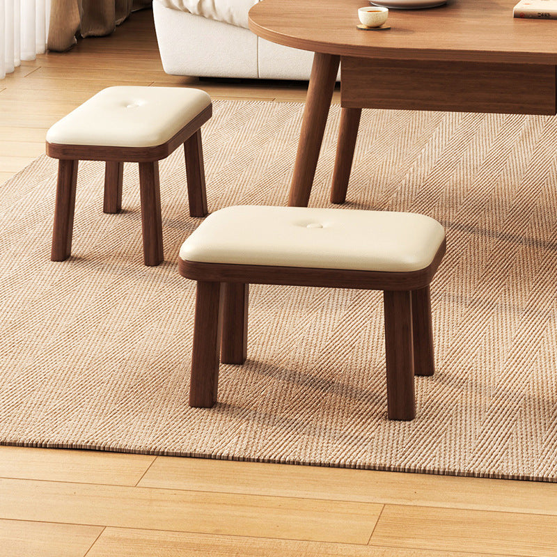 Modern Minimalist Rectangle PU Leather Solid Wood Shoe Bench Low Stool For Living Room