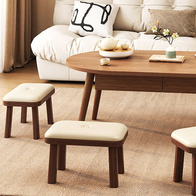 Modern Minimalist Rectangle PU Leather Solid Wood Shoe Bench Low Stool For Living Room