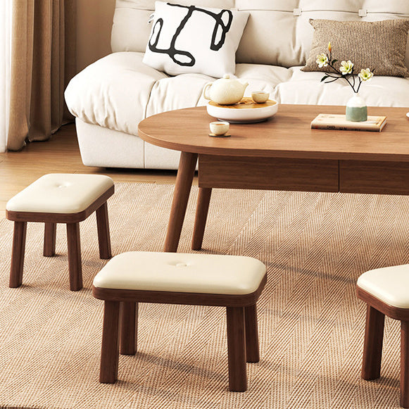 Modern Minimalist Rectangle PU Leather Solid Wood Shoe Bench Low Stool For Living Room