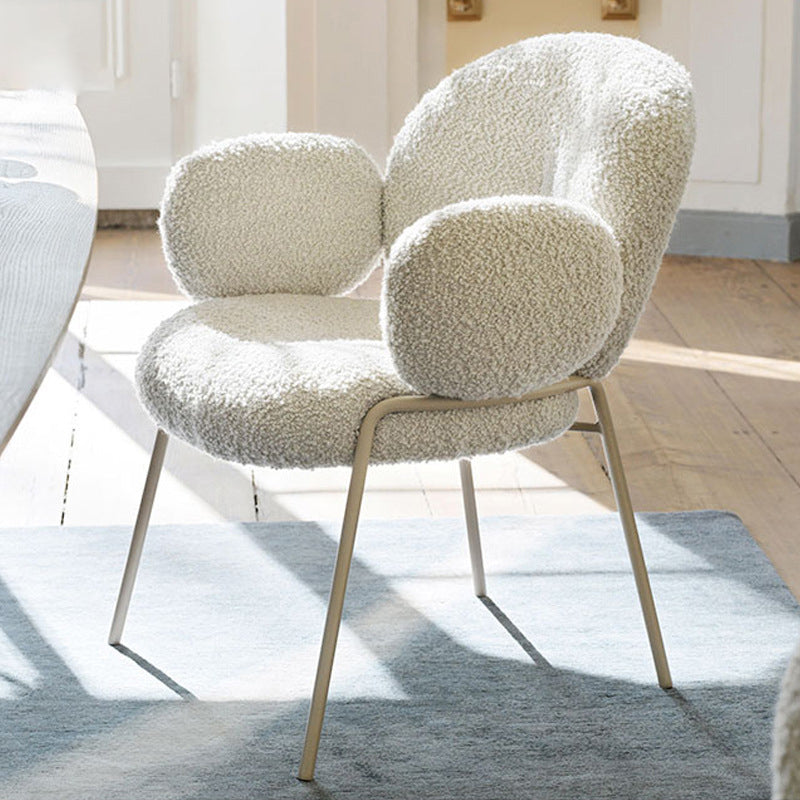 Traditional Rustic Flat Round Curved Lambswool Metal Dining Chair Backrest For Dining Room