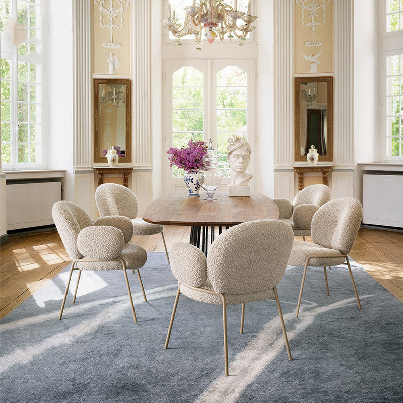 Traditional Rustic Flat Round Curved Lambswool Metal Dining Chair Backrest For Dining Room