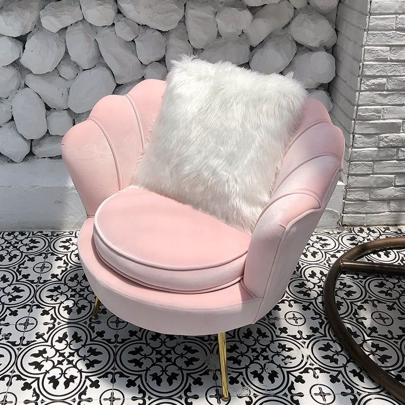Contemporary Creative Curved Round Tech Fabric Metal Accent Chair Backrest Armless For Living Room