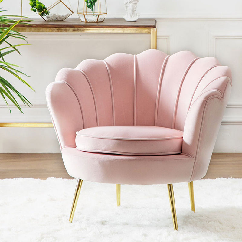 Contemporary Creative Curved Round Tech Fabric Metal Accent Chair Backrest Armless For Living Room