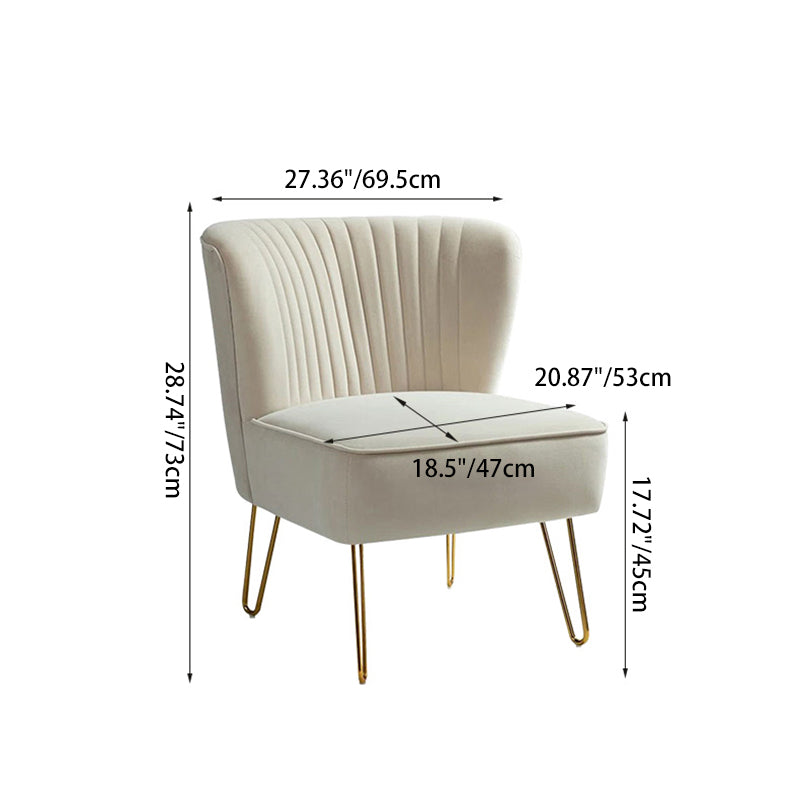 Modern Luxury Curved Pleat Square Velvet Wood Metal Accent Chair Backrest Armless For Living Room