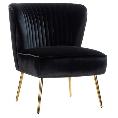 Modern Luxury Curved Pleat Square Velvet Wood Metal Accent Chair Backrest Armless For Living Room