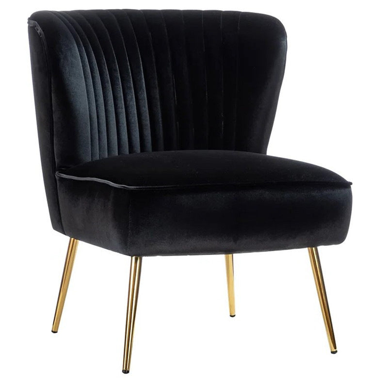 Modern Luxury Curved Pleat Square Velvet Wood Metal Accent Chair Backrest Armless For Living Room