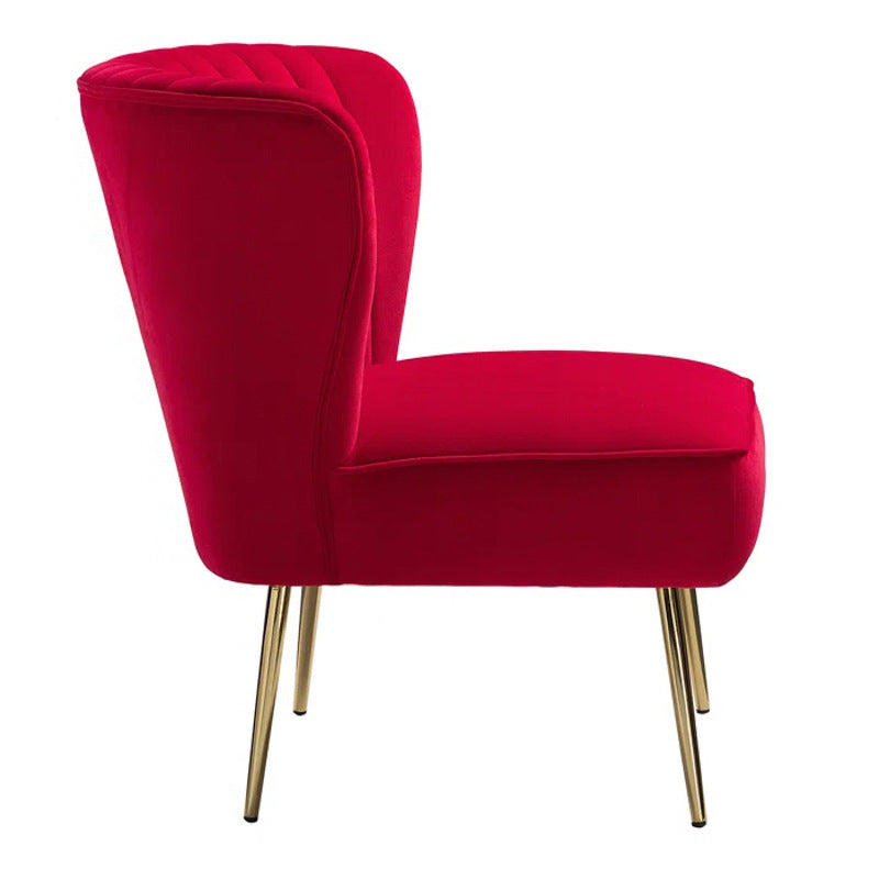 Modern Luxury Curved Pleat Square Velvet Wood Metal Accent Chair Backrest Armless For Living Room