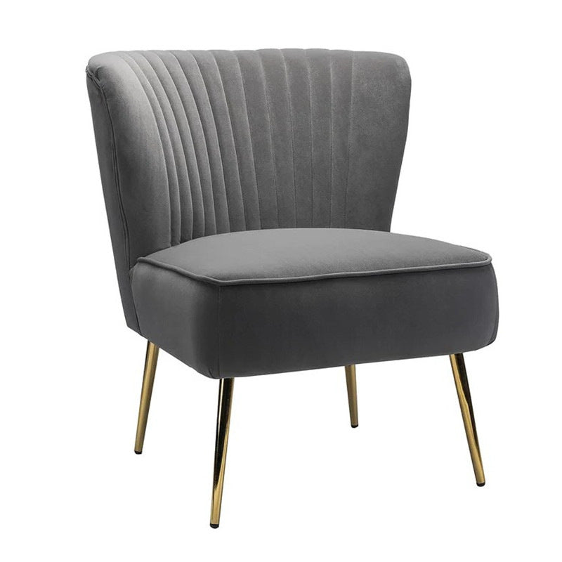 Modern Luxury Curved Pleat Square Velvet Wood Metal Accent Chair Backrest Armless For Living Room