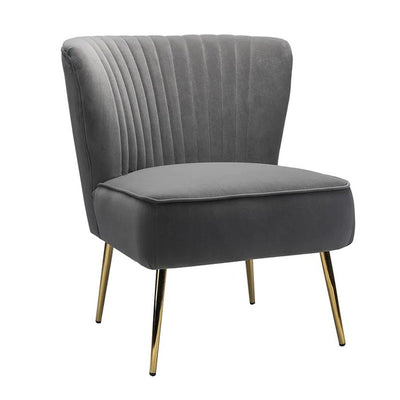 Modern Luxury Curved Pleat Square Velvet Wood Metal Accent Chair Backrest Armless For Living Room