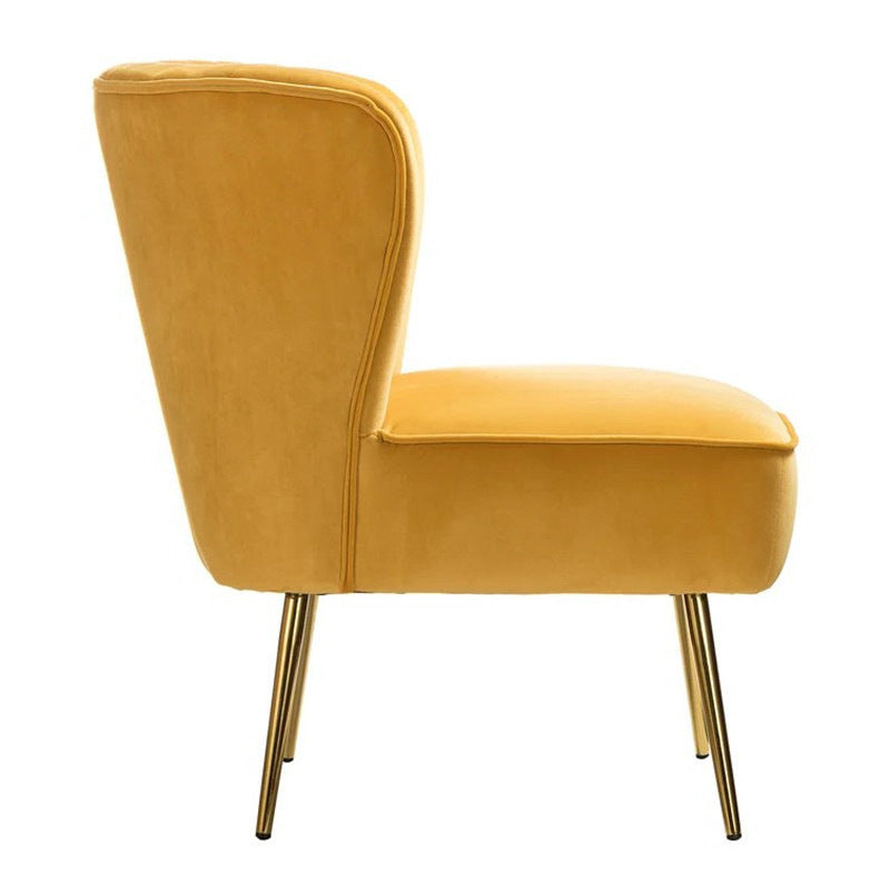 Modern Luxury Curved Pleat Square Velvet Wood Metal Accent Chair Backrest Armless For Living Room
