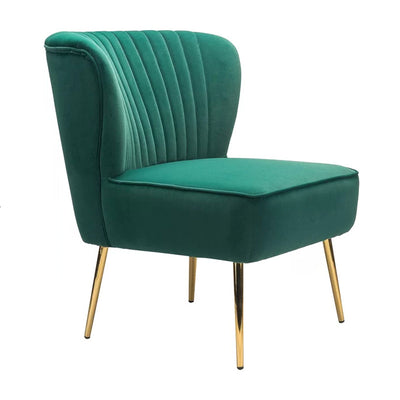 Modern Luxury Curved Pleat Square Velvet Wood Metal Accent Chair Backrest Armless For Living Room