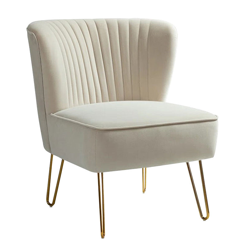 Modern Luxury Curved Pleat Square Velvet Wood Metal Accent Chair Backrest Armless For Living Room