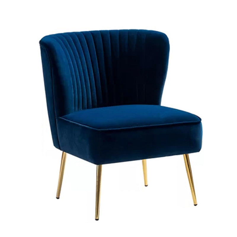 Modern Luxury Curved Pleat Square Velvet Wood Metal Accent Chair Backrest Armless For Living Room
