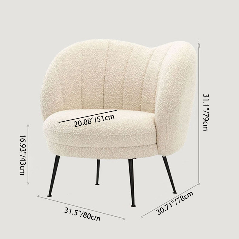 Traditional French Curved Round Lambswool Fabric Metal Accent Chair Backrest Armless For Living Room