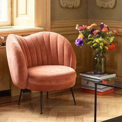 Traditional French Curved Round Lambswool Fabric Metal Accent Chair Backrest Armless For Living Room