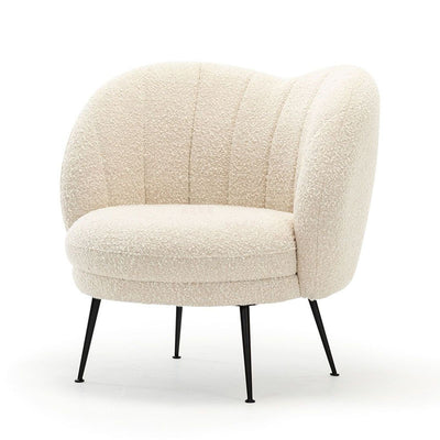 Traditional French Curved Round Lambswool Fabric Metal Accent Chair Backrest Armless For Living Room