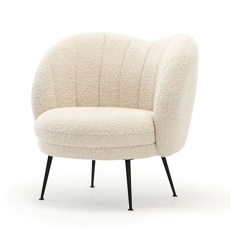 Traditional French Curved Round Lambswool Fabric Metal Accent Chair Backrest Armless For Living Room