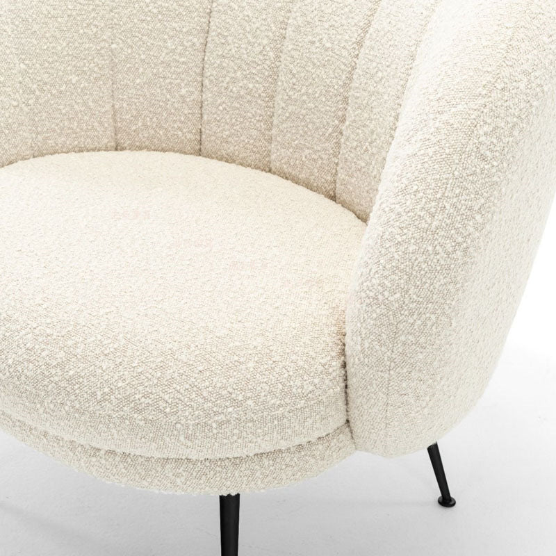 Traditional French Curved Round Lambswool Fabric Metal Accent Chair Backrest Armless For Living Room