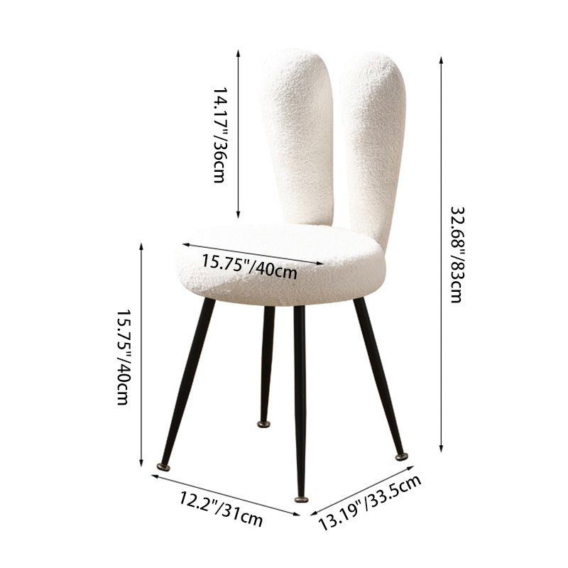 Modern Art Deco Rabbit Ears Round Lambswool Carbon Steel Vanity Stool Backrest For Bedroom