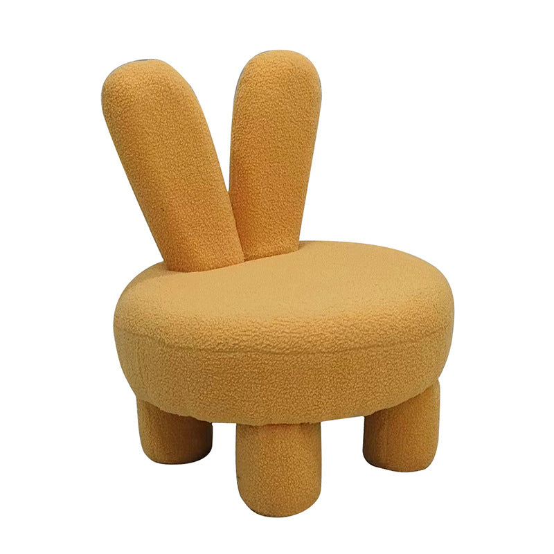 Modern Art Deco Round Rabbit Ears Cylinder Lambswool Wood Shoe Bench Low Stool For Living Room