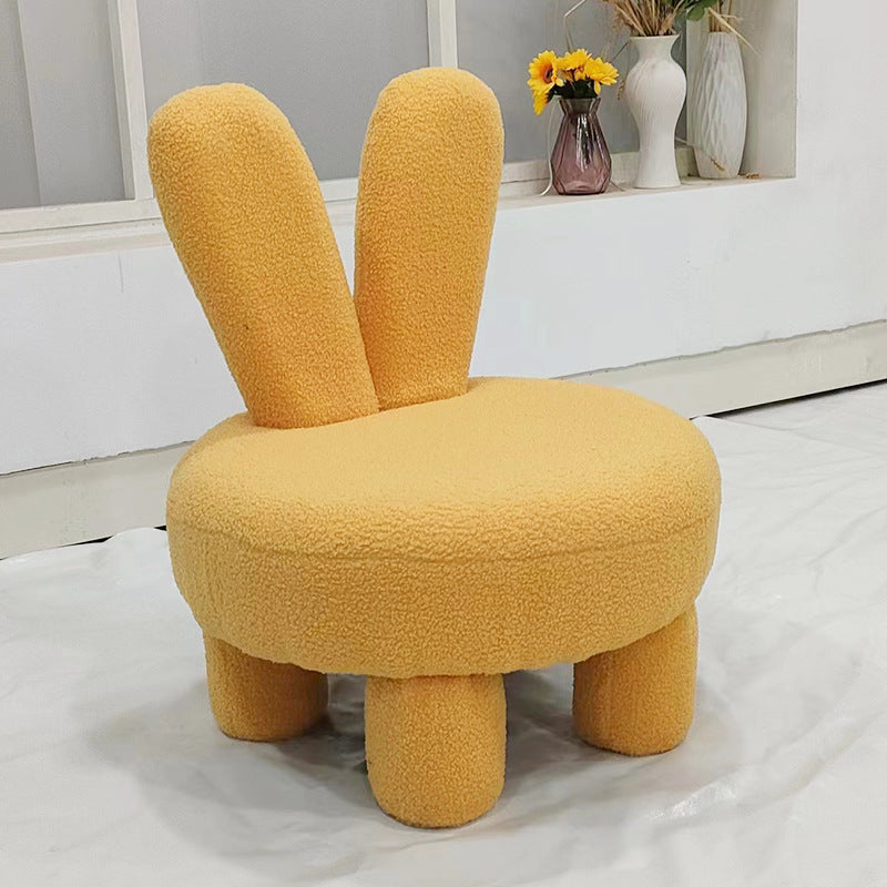 Modern Art Deco Round Rabbit Ears Cylinder Lambswool Wood Shoe Bench Low Stool For Living Room
